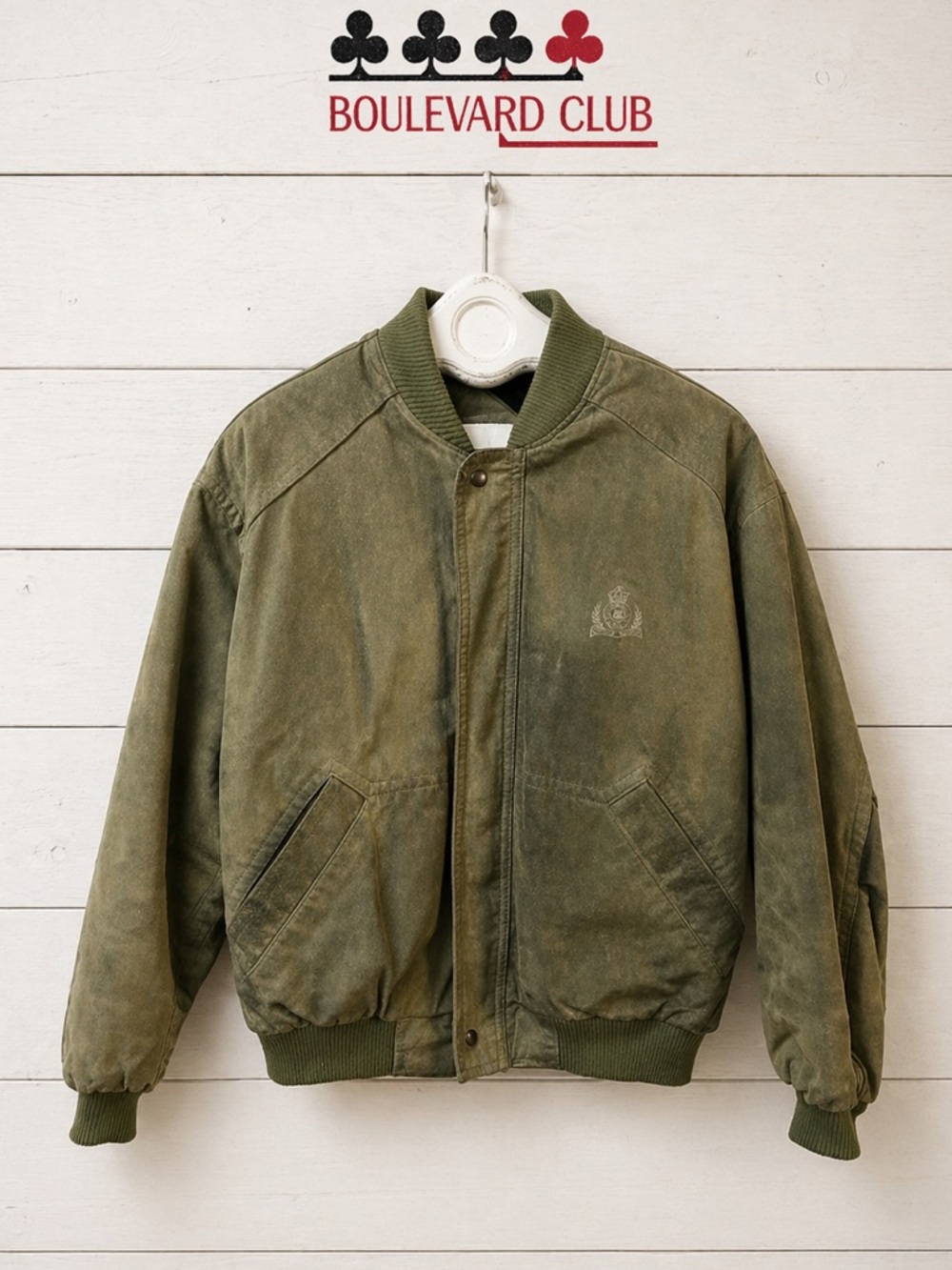 BOULEVARD CLUB VINTAGE SUEDE BOMBER – OLIVE GREEN – SIZE XL
